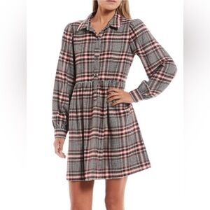 Copper Key Plaid Long Sleeve Dress